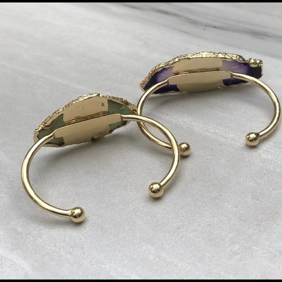 Geode Agate slice boho gold bracelet - Picture 5 of 5